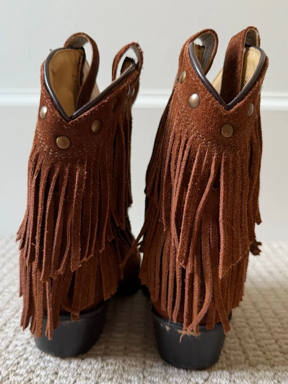 Kids Suede Fringe Ankle Boots - Brown